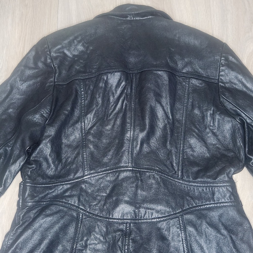 Vintage Wilsons Leather Maxima Trench Coat Women's XL Black Blue Lining Y2K 90s - Picture 6 of 14